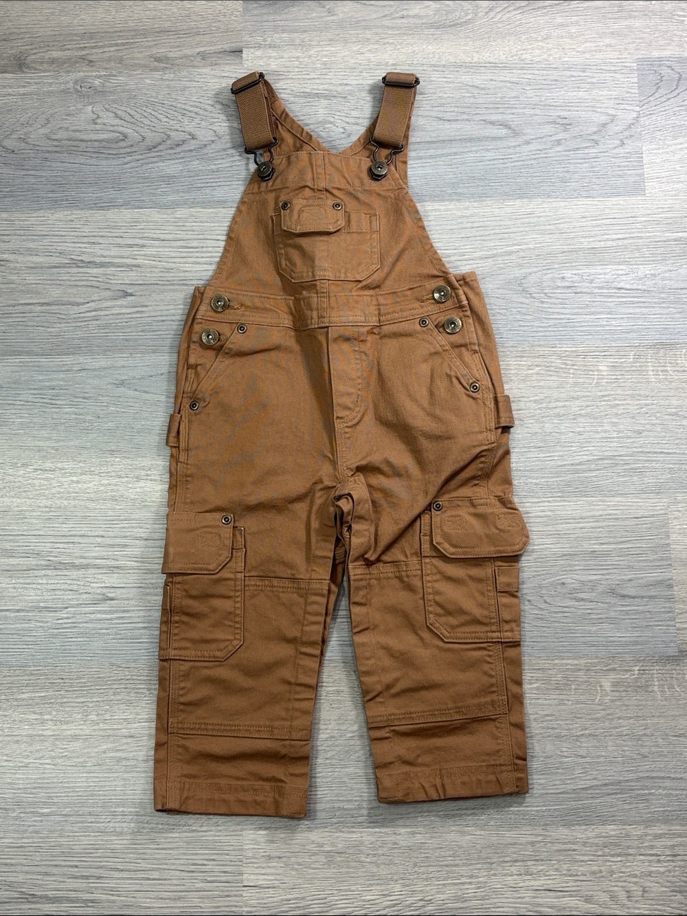 Duluth Trading Co Kids DuluthFlex Bib Overalls Brown Carpenter Utility - size 2T